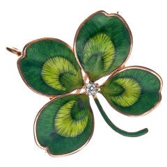 Extra Fine Enamel & Diamond Four-Leaf Clover Pendant/Brooch