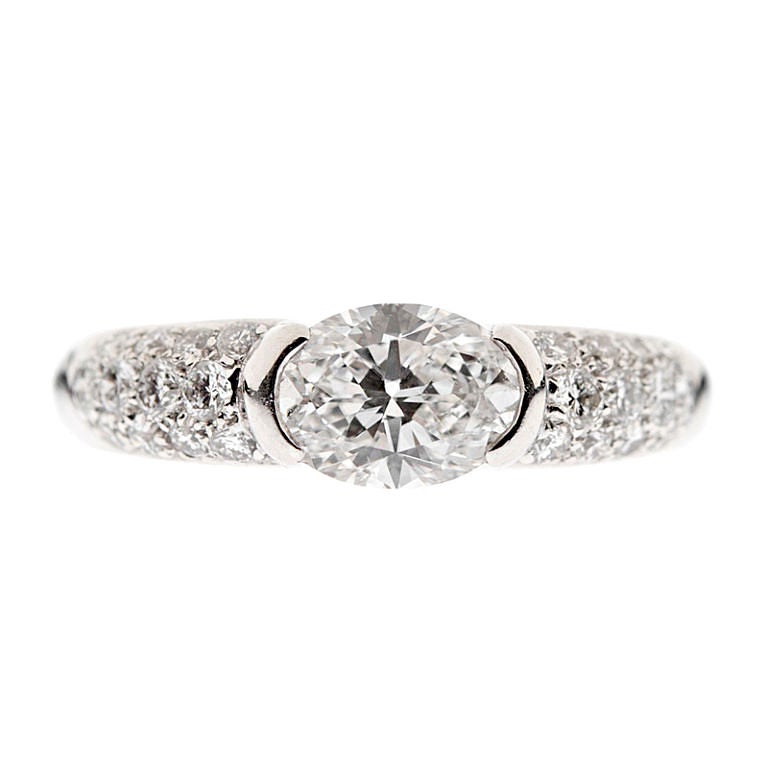 Platinum East West  Oval Brilliant Cut Diamond Ring  at 