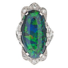 Antique Art Deco Black Opal and Diamond Ring