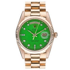 ROLEX Diamond Green Lacquer Stella Dial Rose Gold Day-Date