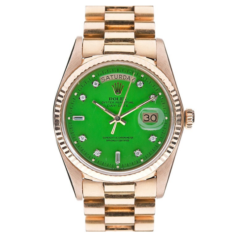 ROLEX Diamond Green Lacquer Stella Dial Rose Gold Day-Date