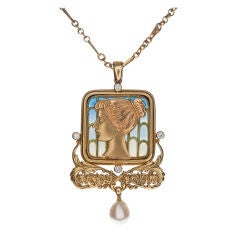 Art Nouveau Original circa 1910 Diamond, Natural Pearl 
Enamel