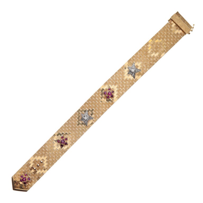 Women's Retro Ruby & Diamond Yellow Gold Bracelet