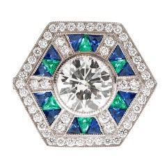 Antique Diamond, Emerald, Sapphire & Platinum Fine Ring