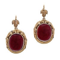 VICTORIAN Garnet Yellow Gold Drop Earrings 
Original Box