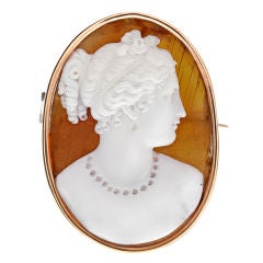 Swedish Victorian Finely Carved Agate Cameo Yellow Gold Brooch