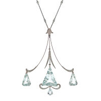 Art Deco Aquamarine Rare Steel Platinum Large Pendant Necklace
