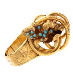 Antique "Blooming Flower" Turquoise Gold Bangle