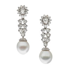 Important Diamond Pearl Platinum Earrings 4