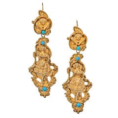 Antique Victorian Ballerina "Detachable" Yellow Gold Turquoise Earrings