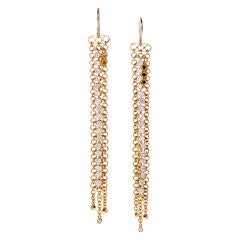 Long Diamond Yellow Gold Italian Dangle Earrings