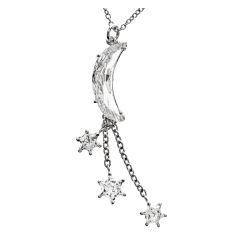 Vintage "Moon & Stars" Crescent Cut Diamond White Gold Pendant