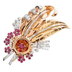 GHISO 1940s Ruby Diamond Brooch