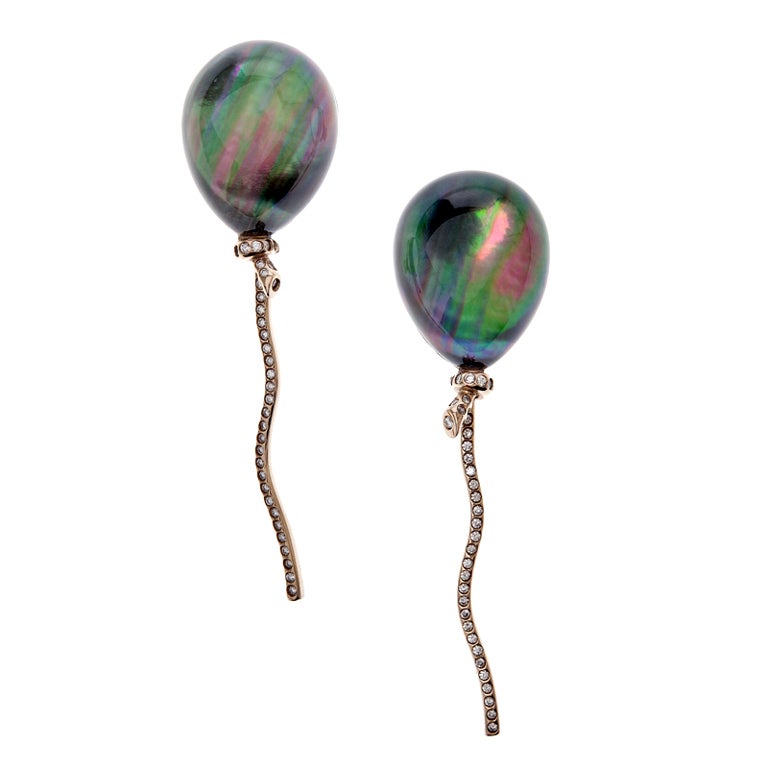 "Balloon" Quartz Mother-of-Pearl Diamond Clip-On Earrings