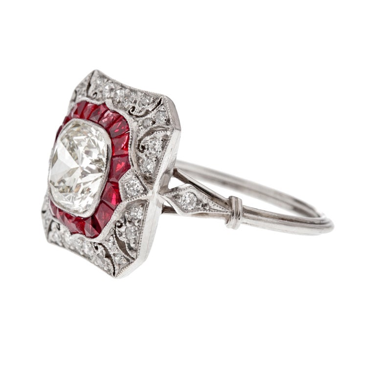 Cushion cut ruby engagement rings