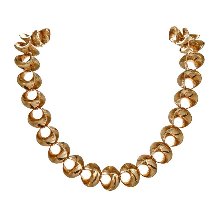 Incredible 1983 Handmade Yellow Gold Stylized Necklace signed Sean Gilson