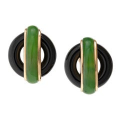 CARTIER "Cipullo" Jade Onyx Yellow Gold Earrings