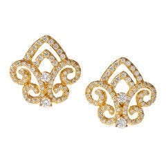 HENRY DUNAY Diamond Yellow Gold Clip-On Earrings