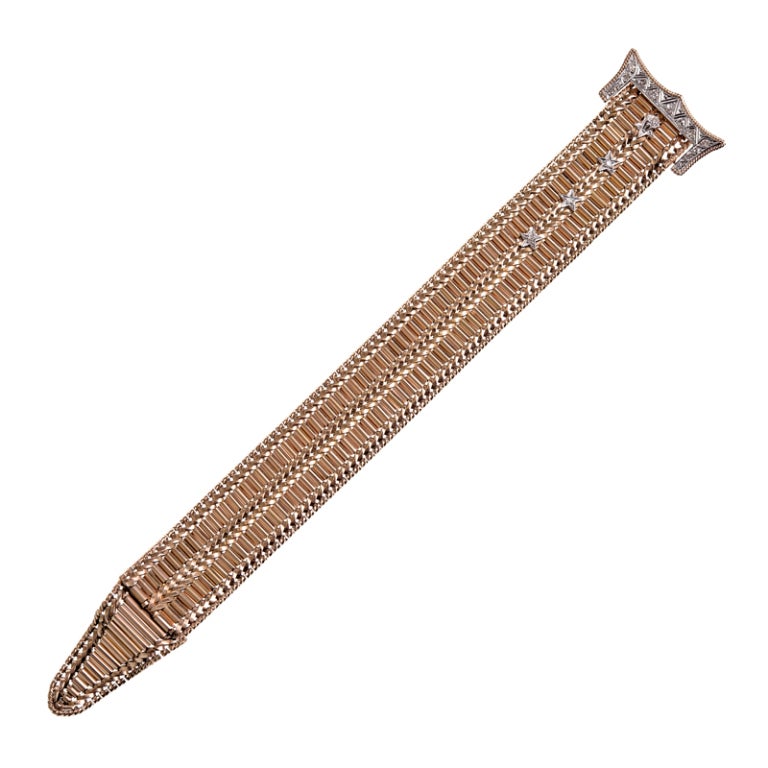 1940's Diamond Rose Gold Retro Bracelet at 1stdibs