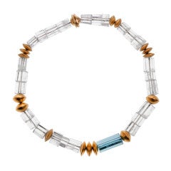 Aquamarine Quartz Crystal Yellow Gold Necklace