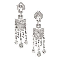 Geometric Pave-Style Diamond Platinum Earrings