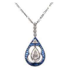 Pear Diamond and Sapphire Pendant