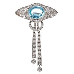 Art Deco Aquamarine Diamond Platinum Brooch