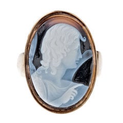 English Antique Cameo Agate Yellow Gold Ring