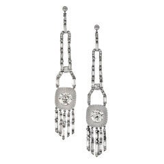 Diamond & Rock Crystal Long Dangle Earrings In Platinum