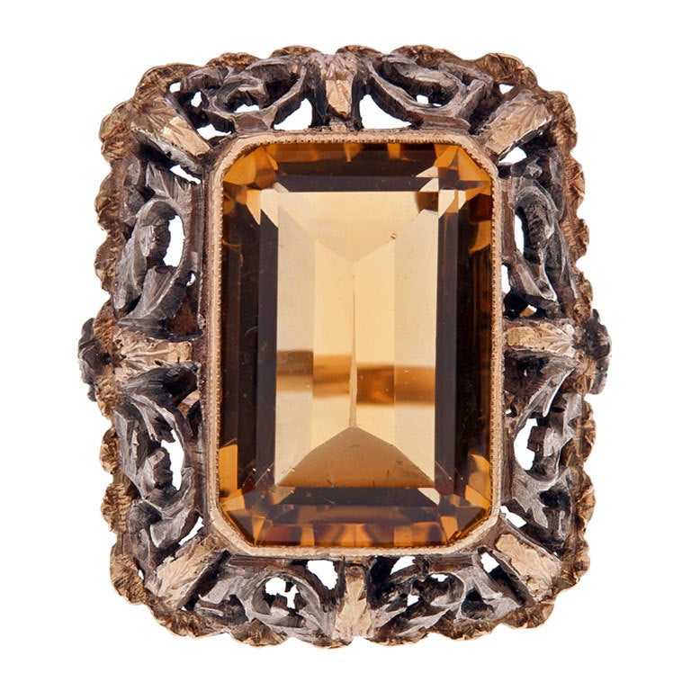 Victorian Citrine Silver over Yellow Gold Ring
