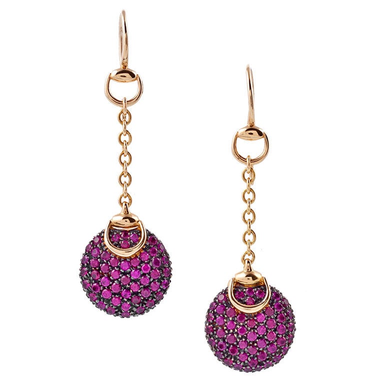 GUCCI Ruby Yellow Gold Dangle Earrings