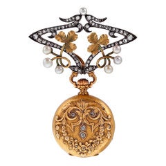 GIRARD PERREGAUX Antique Diamond Pearl Gold/Silver Watch Lapel