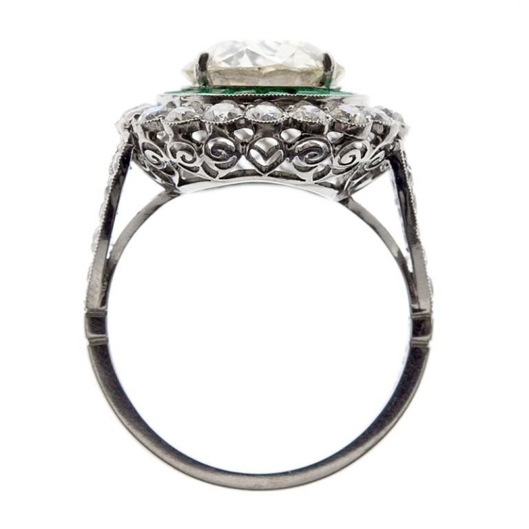 Women's 4.30ct Old European Cushion Cut Diamond Emerald 'Halo' Ring