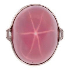 Art Deco Cabochon Star Rose Quartz Platinum Ring