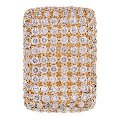 Vintage Diamond Encrusted Squared Yellow Gold Ring