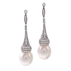 South Sea Pearl Diamond Platinum Fine Dangle Earrings