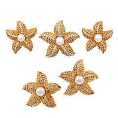 Pearl Diamond Gold Earring and Three Brooch Suite 7