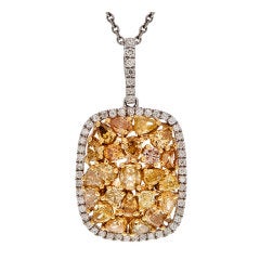Yellow Diamond Mixed-Cut Cluster Style Two Color Gold Necklace 9