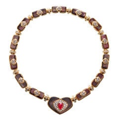 HARRY WINSTON Black Mother of Pearl Ruby Diamond Necklace