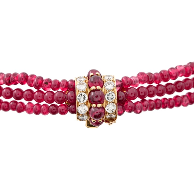 Women's Burma Ruby Diamond Yellow Gold Necklace & Earrings Suite