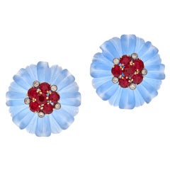 Aletto Bros Ruby Diamond Blue Rock Crystal Earrings