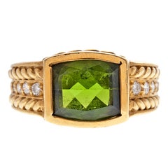 Vintage Judith Ripka Peridot Diamond Yellow Gold Ring