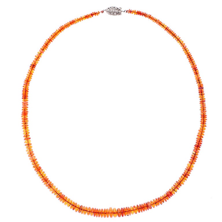 Fire Opal Bead Necklace Art Deco Clasp