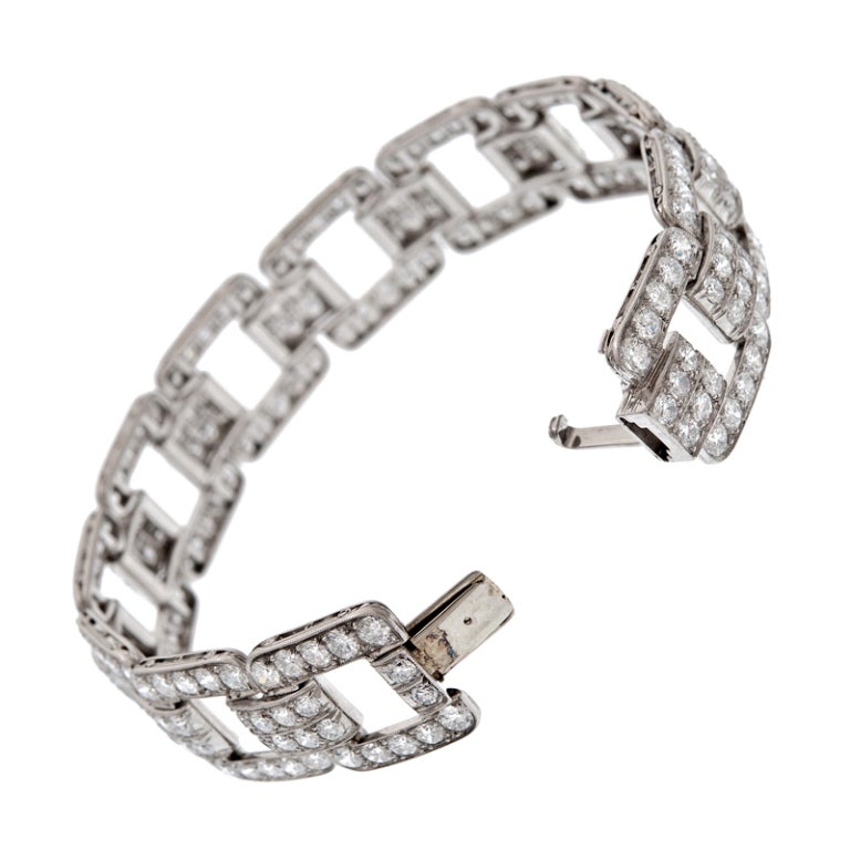 A vintage diamond bracelet handmade in platinum by jeweler Black Star & Frost, 13.20 carats of total diamond weight.