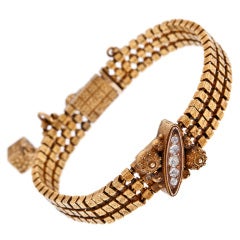 Etruscan Revival Antique Diamond Yellow Gold Bracelet