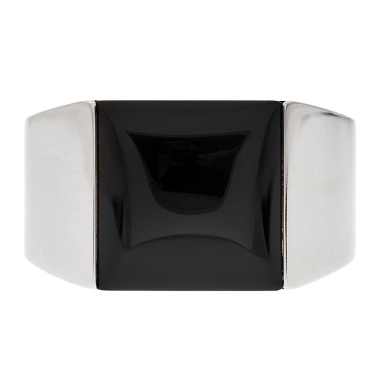 CARTIER "Tank" Onyx White Gold Ring Original Box