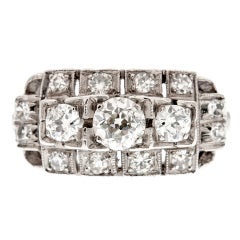 Art Deco Unique Three Stone Diamond Platinum Ring