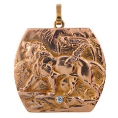 Edwardian Diamond Rose Gold 'Lion' Motif Locket Pendant