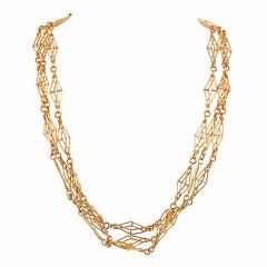 Victorian Long Handmade Yellow Gold Link Necklace