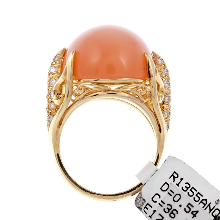 HENRY DUNAY Tangerine Moonstone Diamond Gold Ring 1